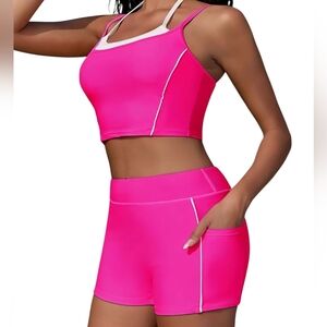 Pink Queen High Waisted Sporty Two Piece Swimsuit With Pockets Size Medium